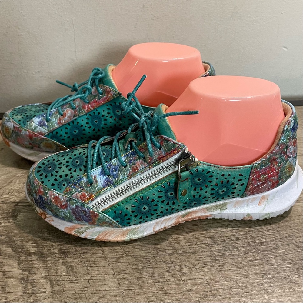 L'ARTISTE Spring Step JAZZIE Turquoise LEATHER Side Zip SNEAKERS Shoes  36 - Picture 2 of 6